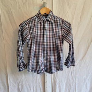 Chaps Blue Plaid Button Down Dress Shirt Stretchy Fit  Boy's Size 8 small